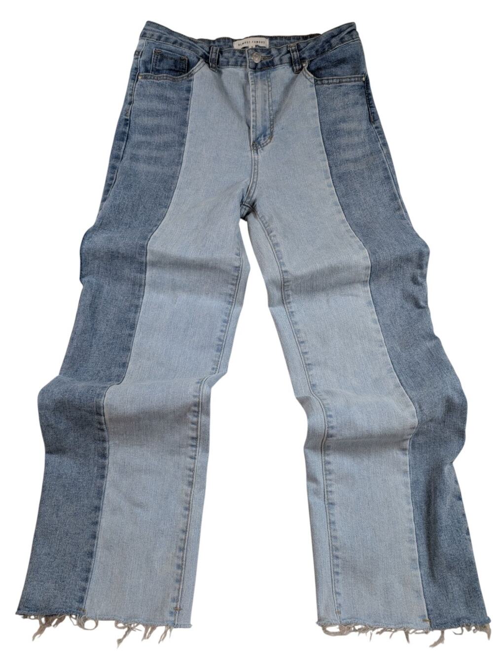 Almost Famous Womens Size 9 Two-Tone Cropped Distressed Raw Hem Jeans